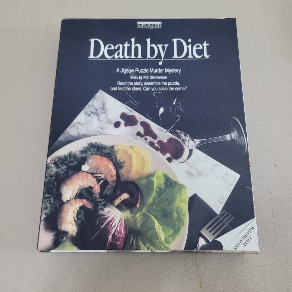 Be Puzzled "Death by Diet" 500 PC 20"X20" Jigsaw Puzzle Murder Mystery 1987